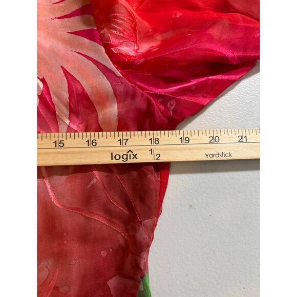 Chico's Women's Size 1 Medium Red Semi Sheer Silk Blend Long Sleeve Tops Blouse - Picture 6 of 11